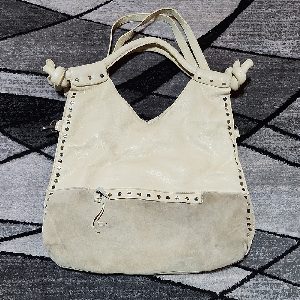 FREE PEOPLE VALENCIA STUDDED LEATHER SLOUCHY BUCKET TOTE BAG